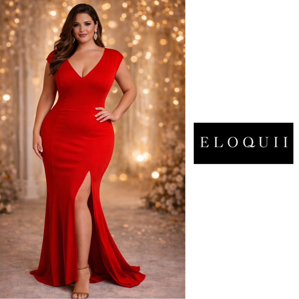New Eloquii Fire Red Cap Sleeve Gown Special Occasion Dress